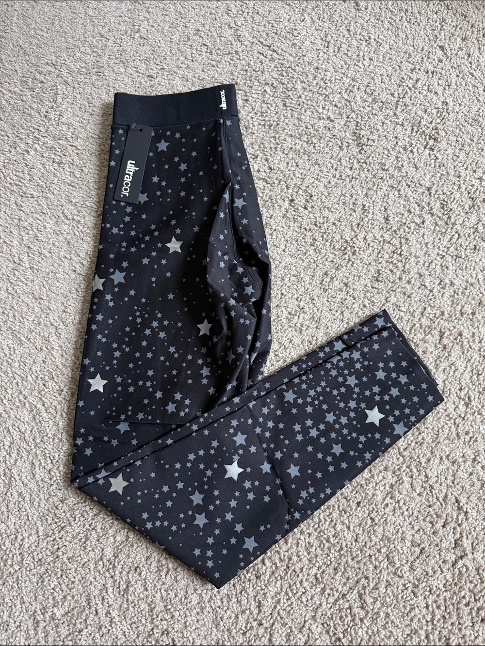 ultracor Black Leggings with Silver Star Print size medium